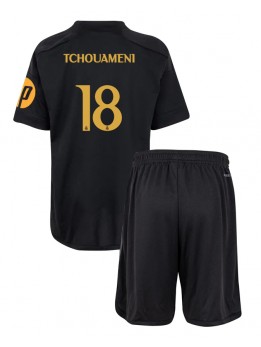 Real Madrid Aurelien Tchouameni #18 Ausweichtrikot für Kinder 2023-24 Kurzarm (+ Kurze Hosen)